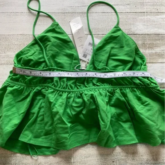 Zara Green Ruffled Cropped Tank Top Size L - Picture 7 of 9